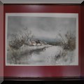 A03. Signed limited edition framed winter landscape by Jacques Lalande.  28”h x 34”w 